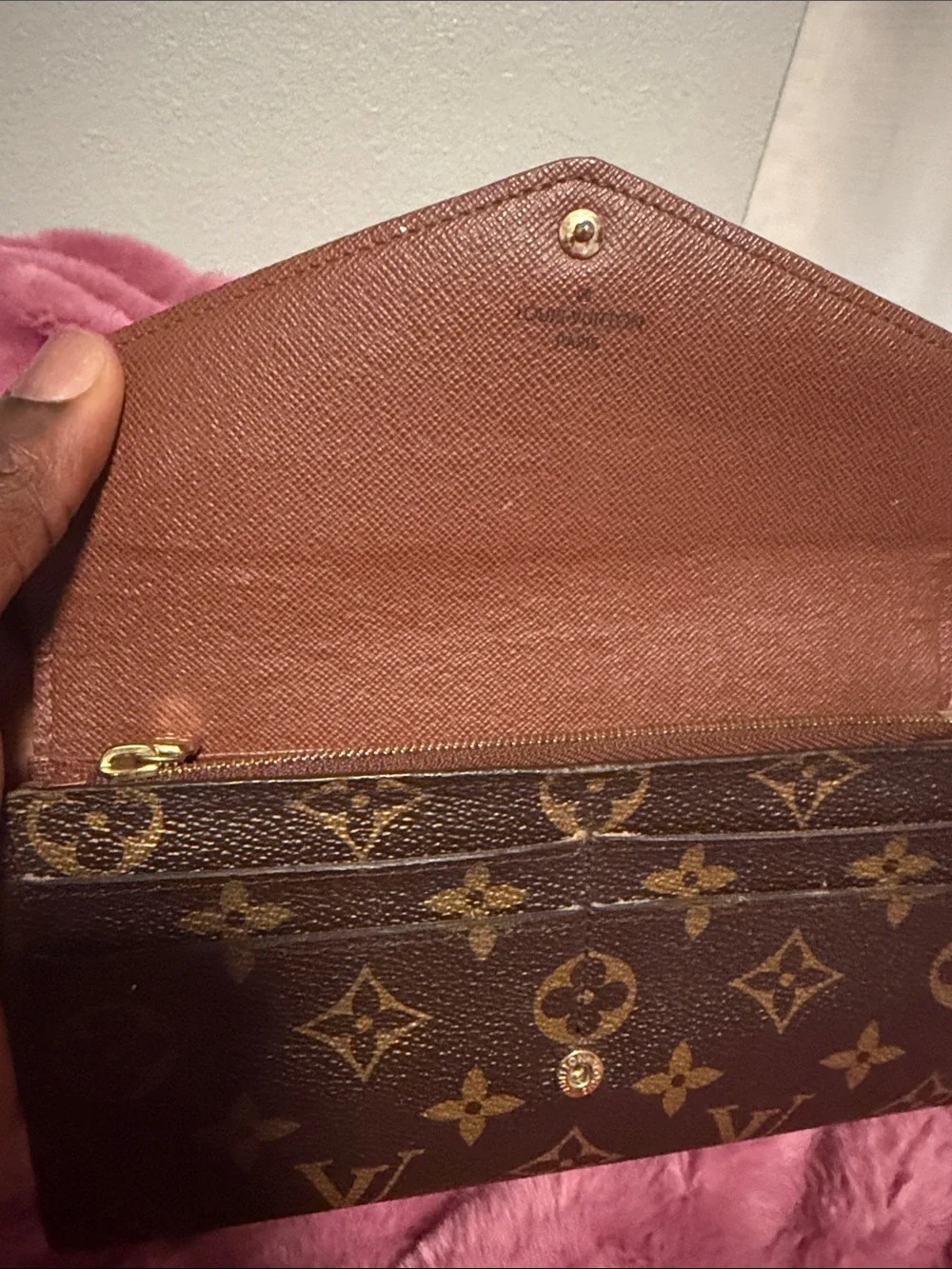 Louis Vuitton Brown Monogram Canvas Wallet with Gold Accents